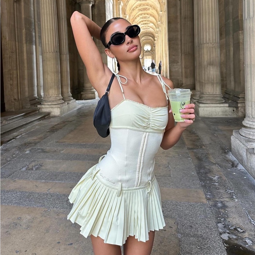 DROP-WAIST PLEATED MINI DRESS BRAND: sweet chilling